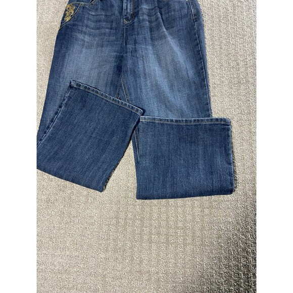 Baccini Embroidered Jeans Womens Petite Size 12P Blue Bootcut 5 Pocket Stretch - Picture 10 of 15